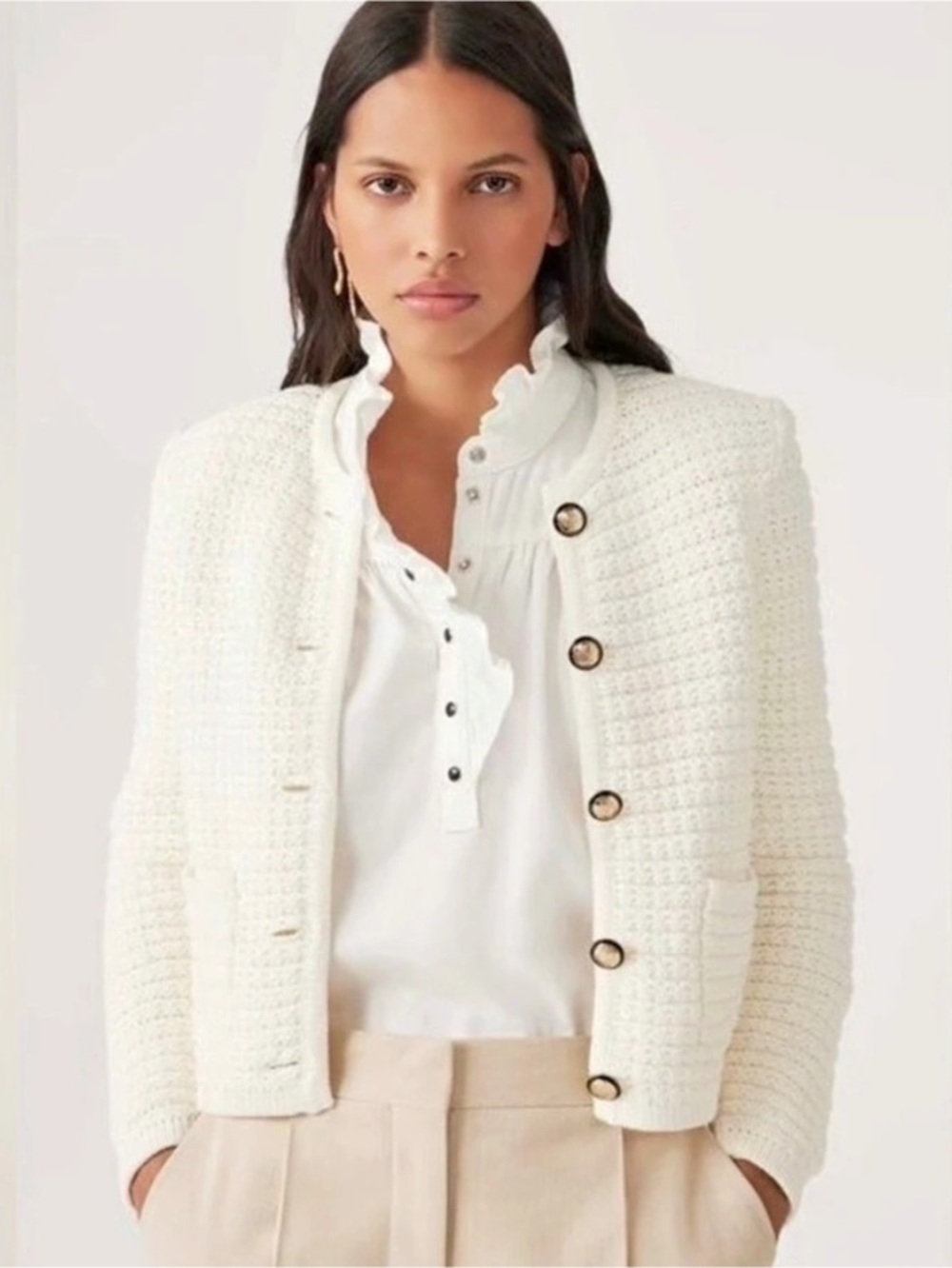 ba&sh Gaspard Cardigan Textured Knit Cardigan White Small